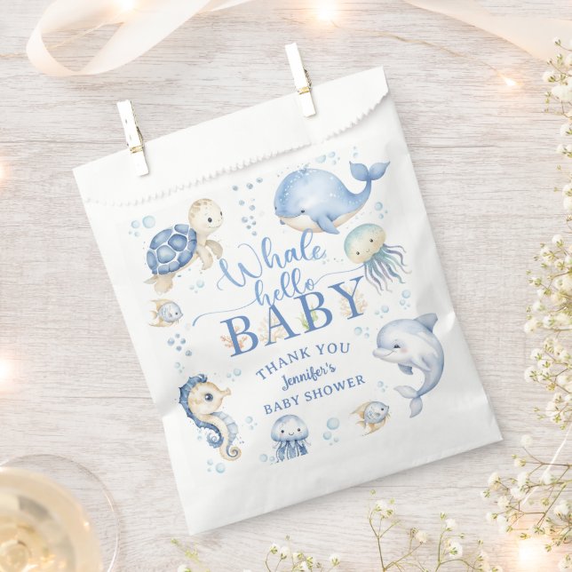 Whale Hello Baby Shower Boy Blue Ocean Geschenktütchen (Ausgeschnitten)
