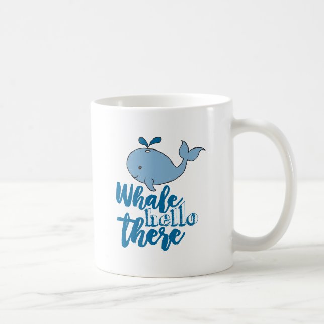 Whale Hello There Whale Cartoon Niedlich Baby Whal Kaffeetasse (Rechts)