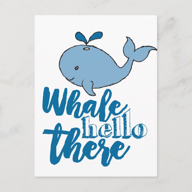 Whale Hello There Whale Cartoon Niedlich Baby Whal Postkarte (Vorderseite)