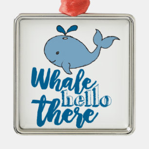 Whale Hello There Whale Cartoon Niedlich Baby Whal Silbernes Ornament