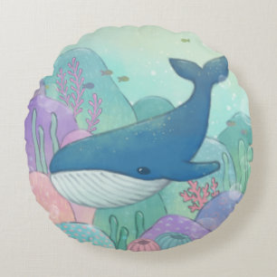 Whale Illustration Rundes Kissen