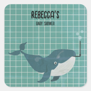 Whale im Pool Babydusche Quadratischer Aufkleber