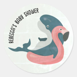 Whale im Pool Babydusche Runder Aufkleber