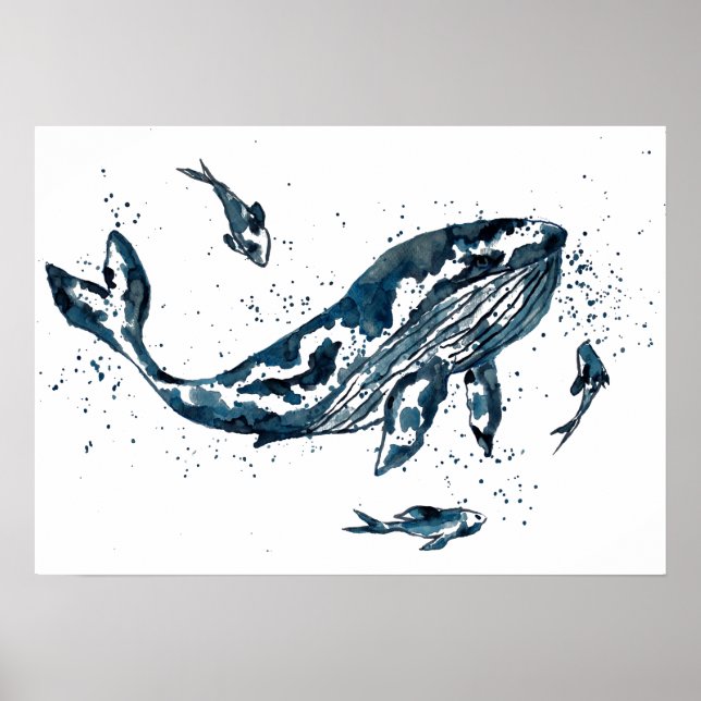 Whale in Blauem Poster (Vorne)