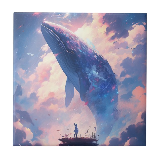 Whale in der Sky Fantasy Art Fliese (Vorderseite)