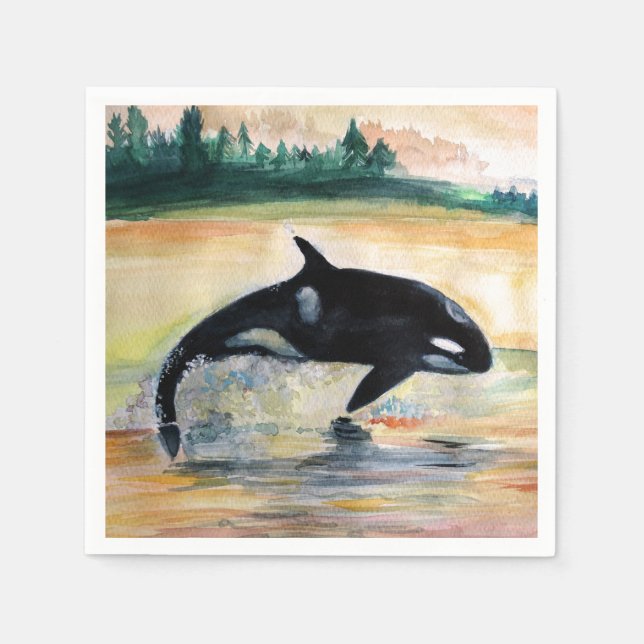 Whale Jumping Orca Standard Cocktail Papier Napkin Serviette (Vorderseite)
