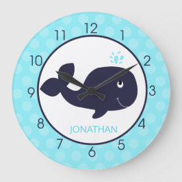 Whale Kinderzimmer Aquamarin und Navy Blue Kids Große Wanduhr
