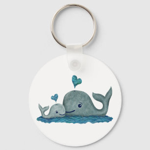 Whale Mom and Baby Swimming in the Sea Schlüsselanhänger