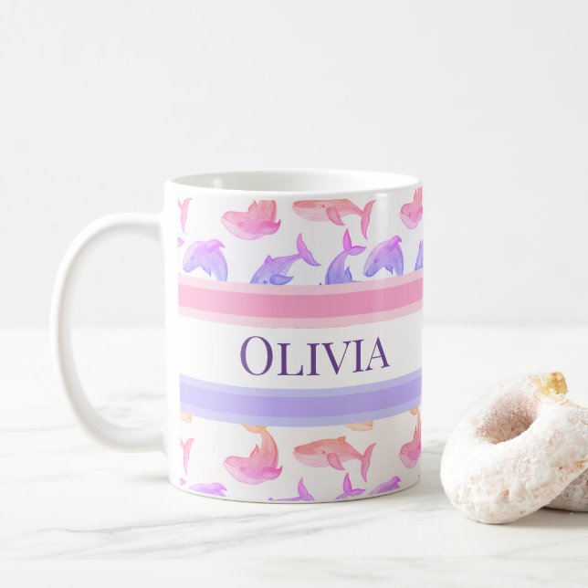 Whale Monogram Ocean Sea Life Nautic Niedlich Kaffeetasse (Mit Donut)