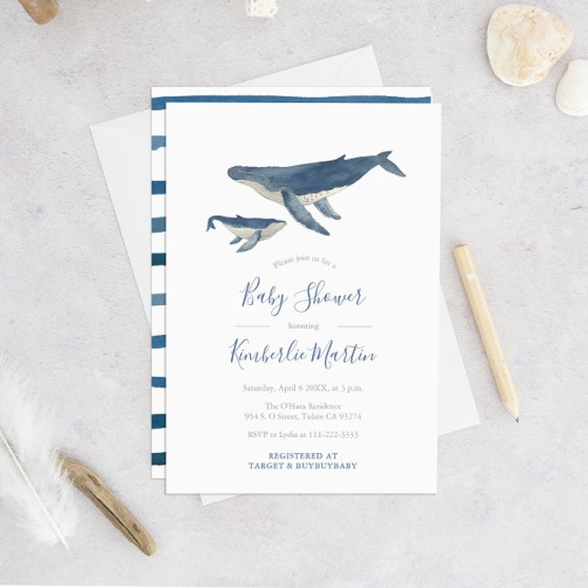Whale Mother and Calf Baby Shower Party Einladung (Von Creator hochgeladen)