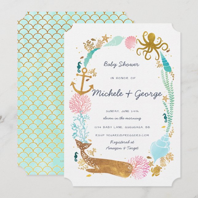 Whale Nautical Baby Shower Einladung (Vorne/Hinten)
