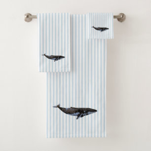Whale Nautical Blue Stripe Malerei Badhandtuch Set