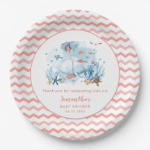 Whale Nautical Coral Pink Girl Babydusche