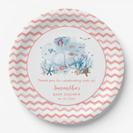 Whale Nautical Coral Pink Girl Babydusche Pappteller