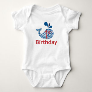 Whale Nautical First Birthday Boy Bodysuit Baby Strampler