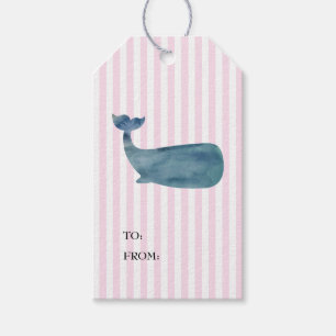 Whale Nautical Pink Preppy Strip Geschenkanhänger