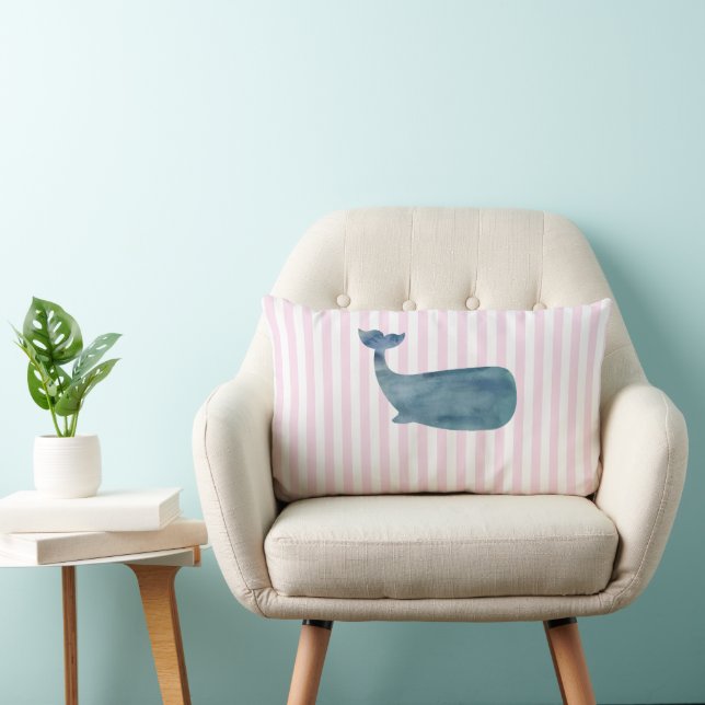 Whale Nautical Pink Stripe Preppy Lendenkissen (Stuhl )