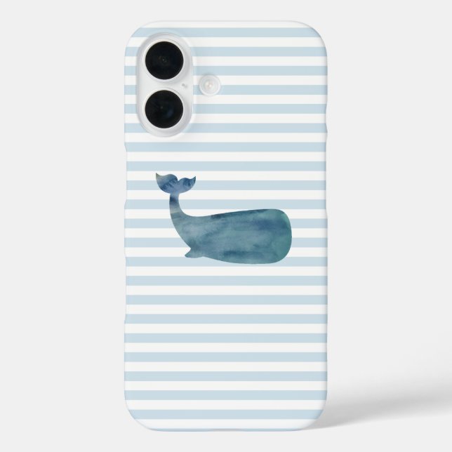 Whale Nautical Stripe iPhone 16 Hülle (Rückseite)