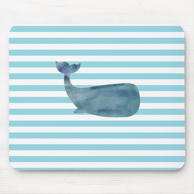 Whale Nautical Stripe Mousepad (Vorne)