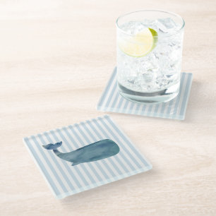 Whale Nautical Stripe Muster Glasuntersetzer