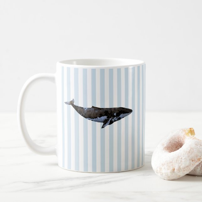 Whale Nautical Stripe Muster Kaffeetasse (Mit Donut)