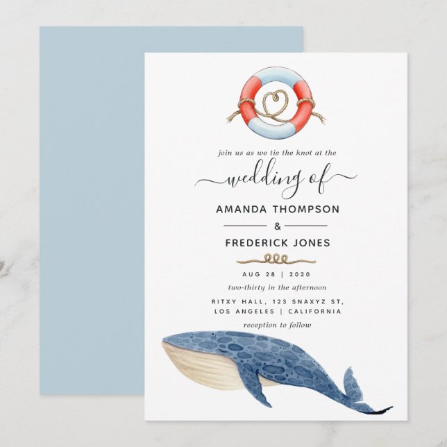 Whale Nautical Wedding Einladung (Vorne/Hinten)
