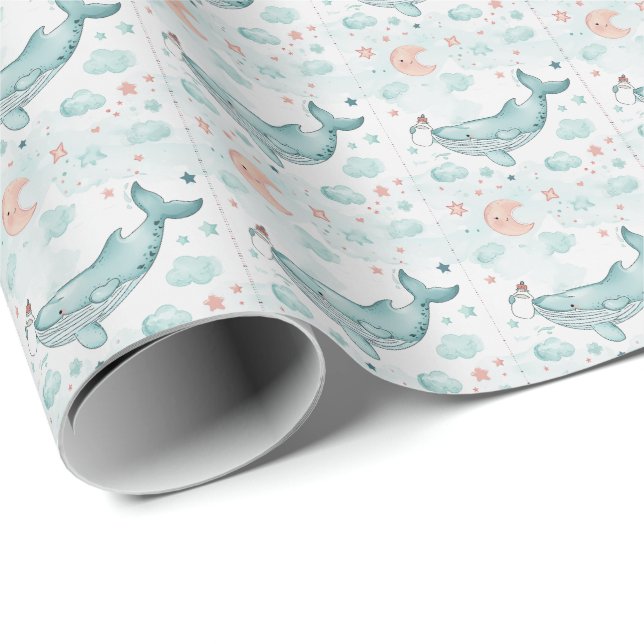 Whale Niedlich Baby Pastel Watercolor Muster Geschenkpapier (Rolleneckpunkt)