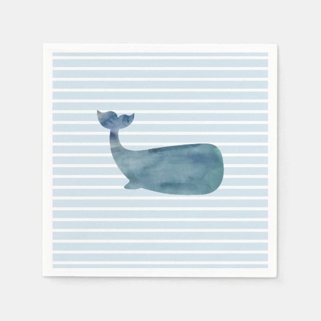Whale Ocean Blue Stripe Papier Napkin Serviette (Vorderseite)