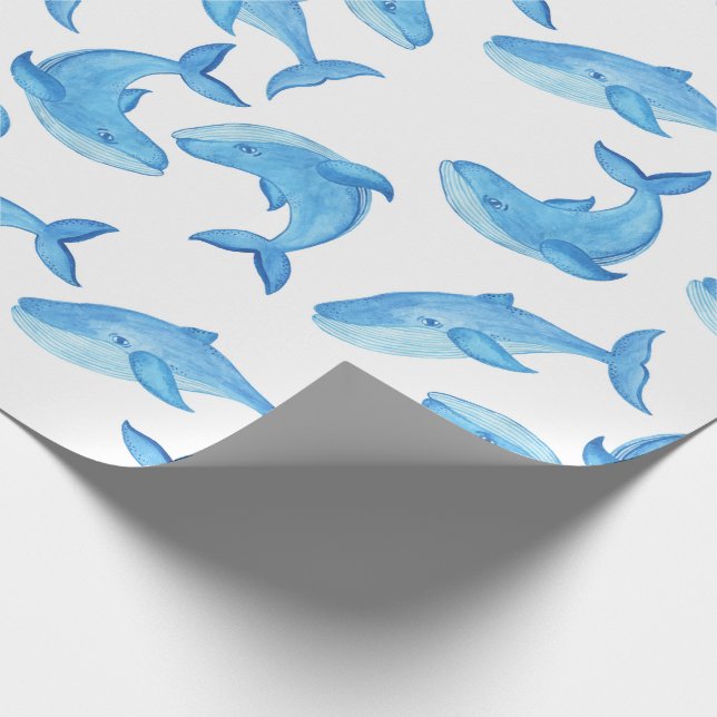 Whale Ocean Water Blue Fish Birthday Geschenkpapier (Ecke)