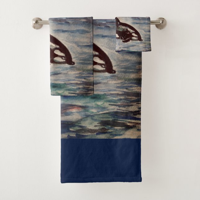 Whale, Orca Wasserfarbe zeichnend Bad Handtuch Set (Insitu)