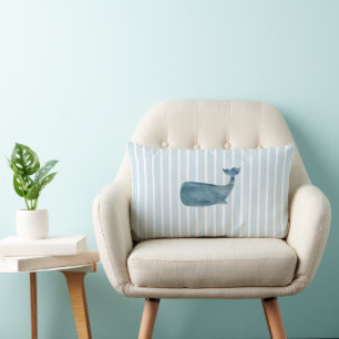 Whale Painting Nautical Stripe Lendenkissen
