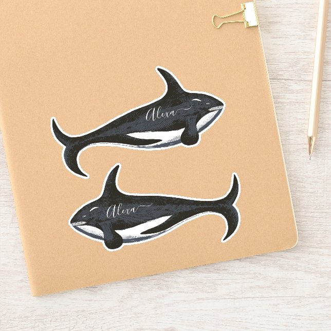 Whale personalisiert Ihren Namen Aufkleber (Notizbuch)