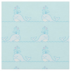 Whale Print Fabric Light Blue Stoff