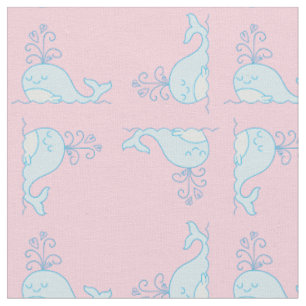 Whale Print Fabric Pink Stoff
