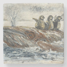 Whale Riders Whimsical Whale and Penguin Ocean Steinuntersetzer