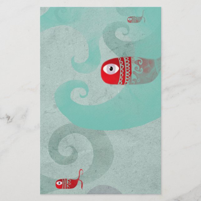Whale rote Eleganz Meereswellen mit Prägung Briefpapier (Vorderseite)