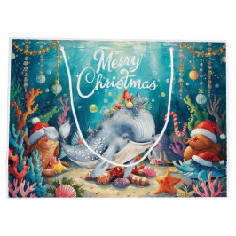 Whale Santa Hat Under the Sea Christmas Party  Große Geschenktüte