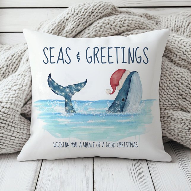 Whale Santa Sea Aquarellküste Weihnachten Kissen (Von Creator hochgeladen)