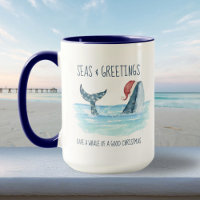 Whale Santa Sea Aquarellküste Weihnachten