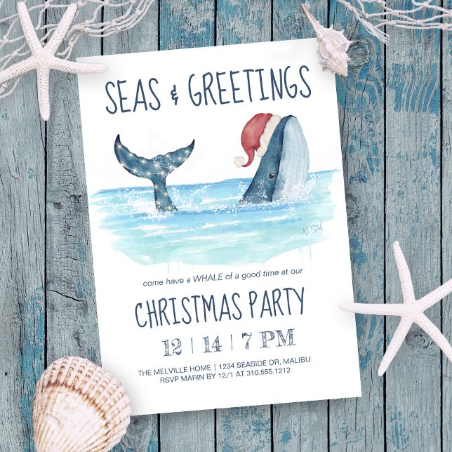Whale Santa Sea Nautical Christmas Party Einladung (Von Creator hochgeladen)