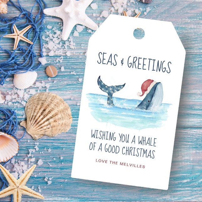 Whale Santa Sea Wasserfarbe Schöne Weihnachten Geschenkanhänger (Von Creator hochgeladen)