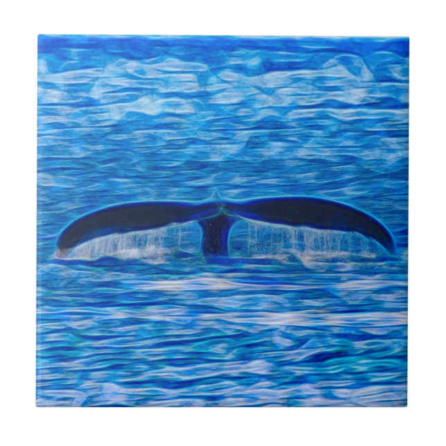 Whale Schwanz Deep Blue Ocean Life Fliese (Vorderseite)