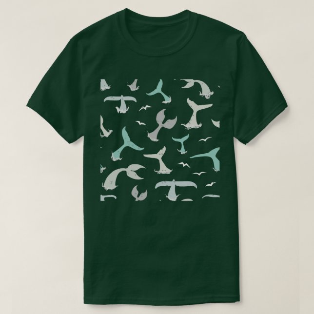 Whale Schwanz Pattern Blue Gray Whale Muster T-Shirt (Design vorne)