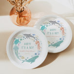 Whale Shark Boy Baby Dusche Pappteller<br><div class="desc">Unter dem Meer " Ahoy! Es ist ein Junge" Baby-Dusche Papier Teller.</div>