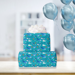 Whale Starfish Muster Mittel Aquamarin Geschenkpapier