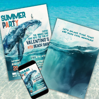 Whale Surf and Dive Summer Beach Party Einladung