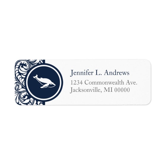 Whale Theme Navy Damask Address Labels (Vorne)