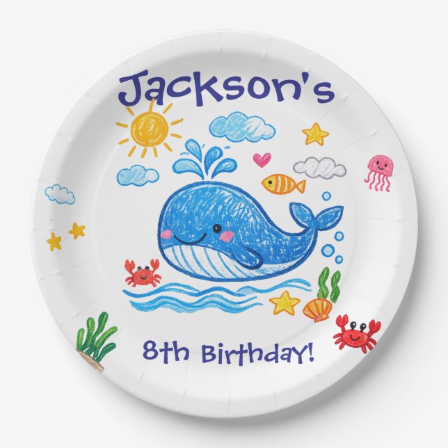 Whale Theme Summer Kids Birthday Party Pappteller (Vorderseite)