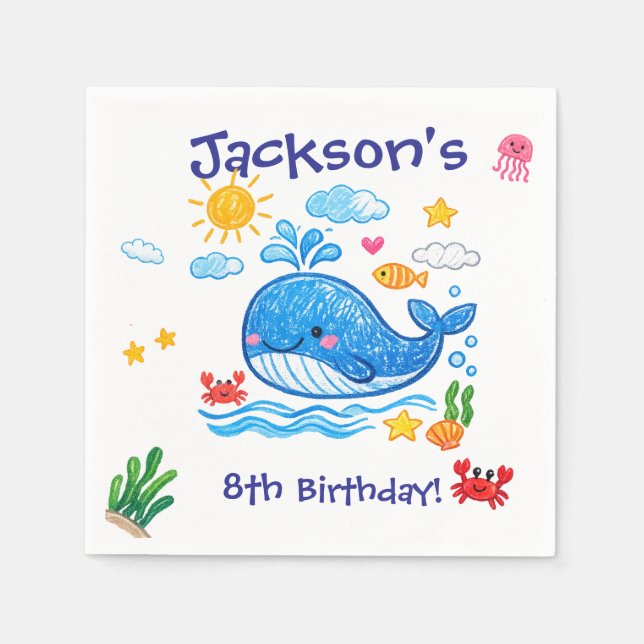 Whale Theme Summer Kids Birthday Party Serviette (Vorderseite)