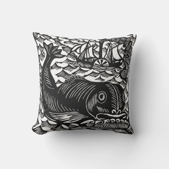 Whale Throw Kissen von Raoul Dufy Woodcut (Vorderseite)